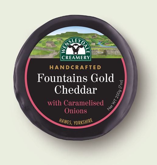 Picture of Yorkshire Wensleydale Fountains Gold Cheddar with Caramelised Onion Truckle 200g
